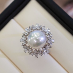 Pt900 Accessories Luxury Small Flower Ring Setting White Zircon Ring Set with 12-13mm Pearls Without Beads