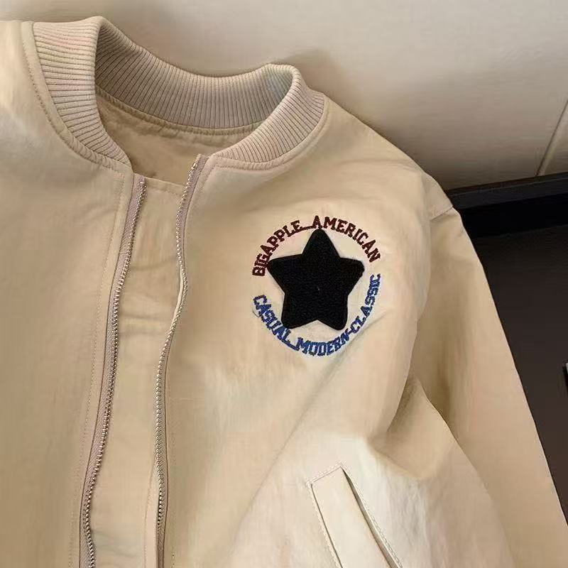 美式复古春秋棒球服刺绣外套女春季新款休闲宽松百搭时尚夹克上衣|undefined