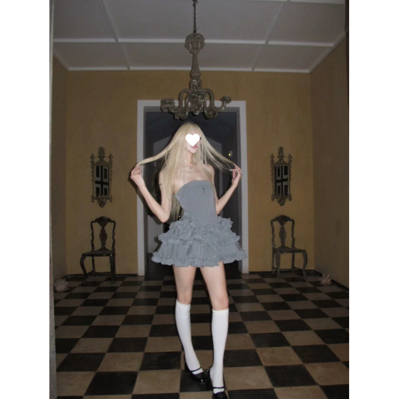 Rase le sol'Swan Fort' Cross Fishbone Strapless Cake Puffy Princess Dress Birthday Dress