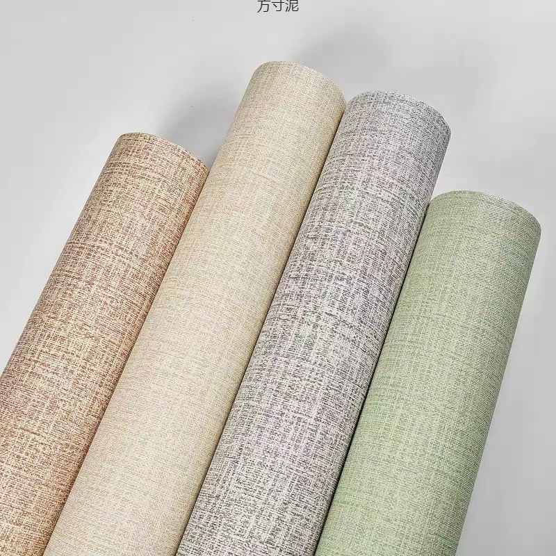 Papel tapiz autoadhesivo con patrón de lino de imitación grueso, sala de estar, dormitorio, papel tapiz de seda lisa, armario de la puerta, pegatinas de renovación de PVC para el hogar