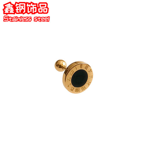 European and American cross-border lightweight niche black Roman numeral drip gel ear studs with fashionable personality and high-end titanium steel earrings