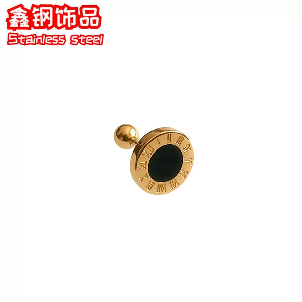 Cross-Border Light Luxury Niche Black Roman Numeral Resin Ear Bone Studs, Fashionable and Personalized High-End Titanium Steel Earrings with Pearls