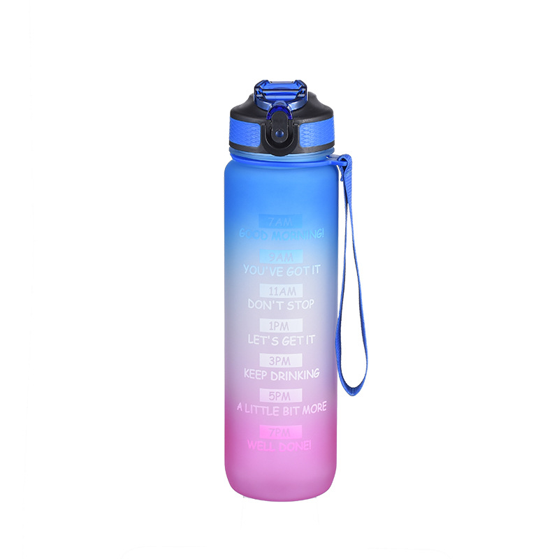 1000ML Large Capacity Sports Space Bottle Gradient Water Cup Bounce Frosted Plastic Water Bottle