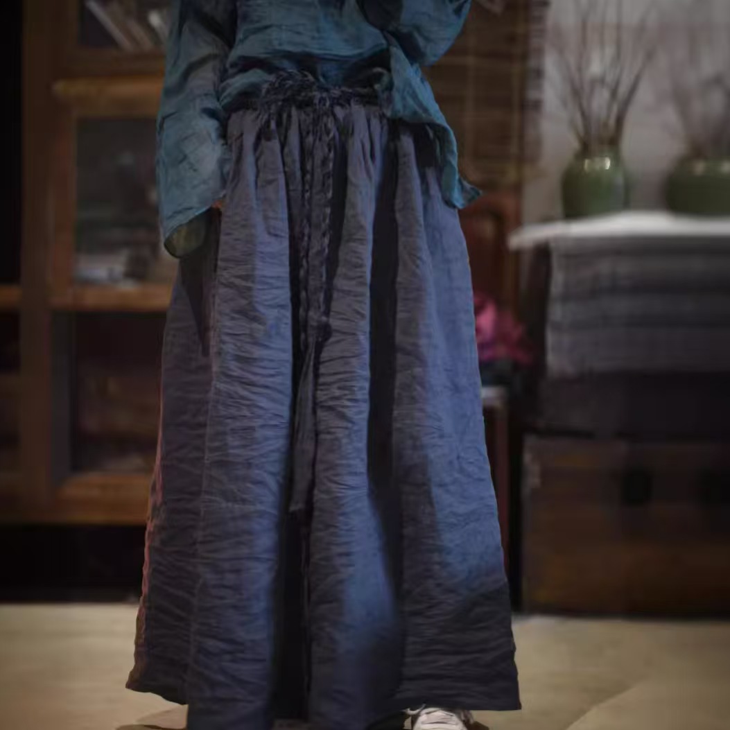 24/3 SN35 文艺休闲百搭纯色系带高密砂洗苎麻半裙