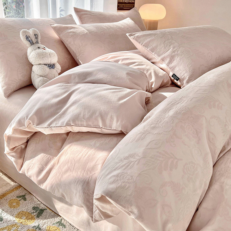 algodón lavado con agua algodón 60s cuatro piezas simple jacquard superior súper suave gaza de cama de tres piezas colcha de cama