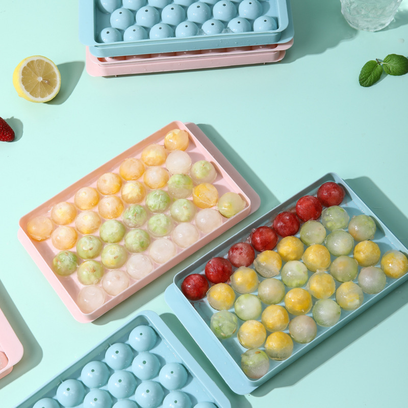 Molde de hielo creativo con tapa para hacer bolas de hielo de mármol caseras, cubitos de hielo congelados, molde de plástico, molde de hielo redondo, caja de hielo esférica