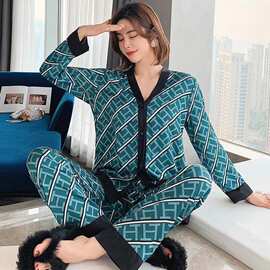 性感睡衣女春秋2025新款冰丝长袖网红套装外穿仿真丝大码家居服冬