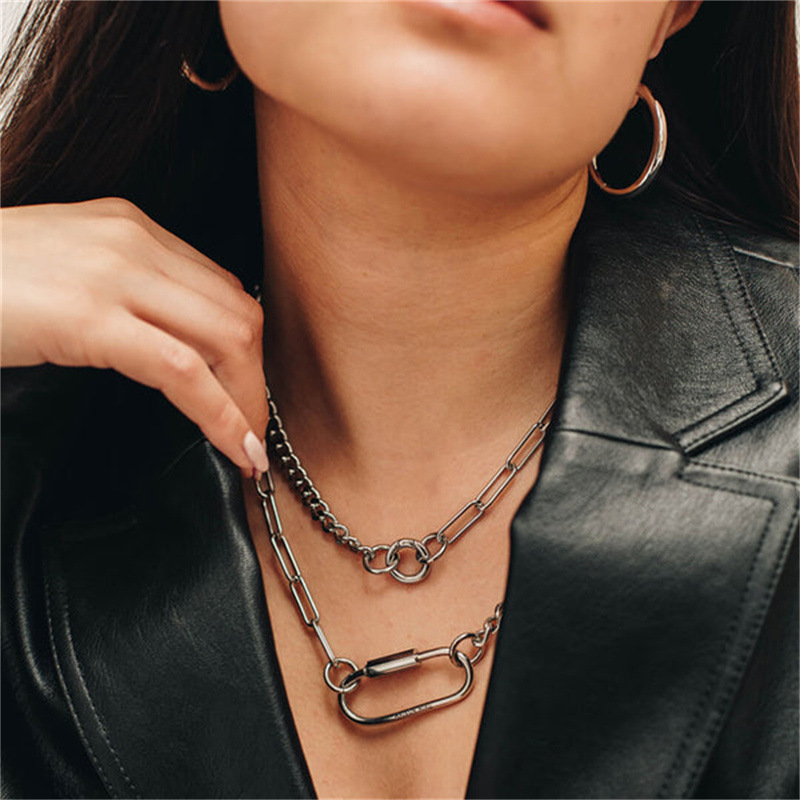 18g Weight PVD Coated Gold Plating Process 304 Stainless Steel Pendant Material Necklace Classification 304 Stainless Steel Chain Material 304 Stainless Steel Material Geometric Pattern Men's Gender Punk Style Chunky Chain Necklace Stainless Steel Simple Gold Color Women's Choker Fashion Accessory Geometric Pattern Jewelry 5
