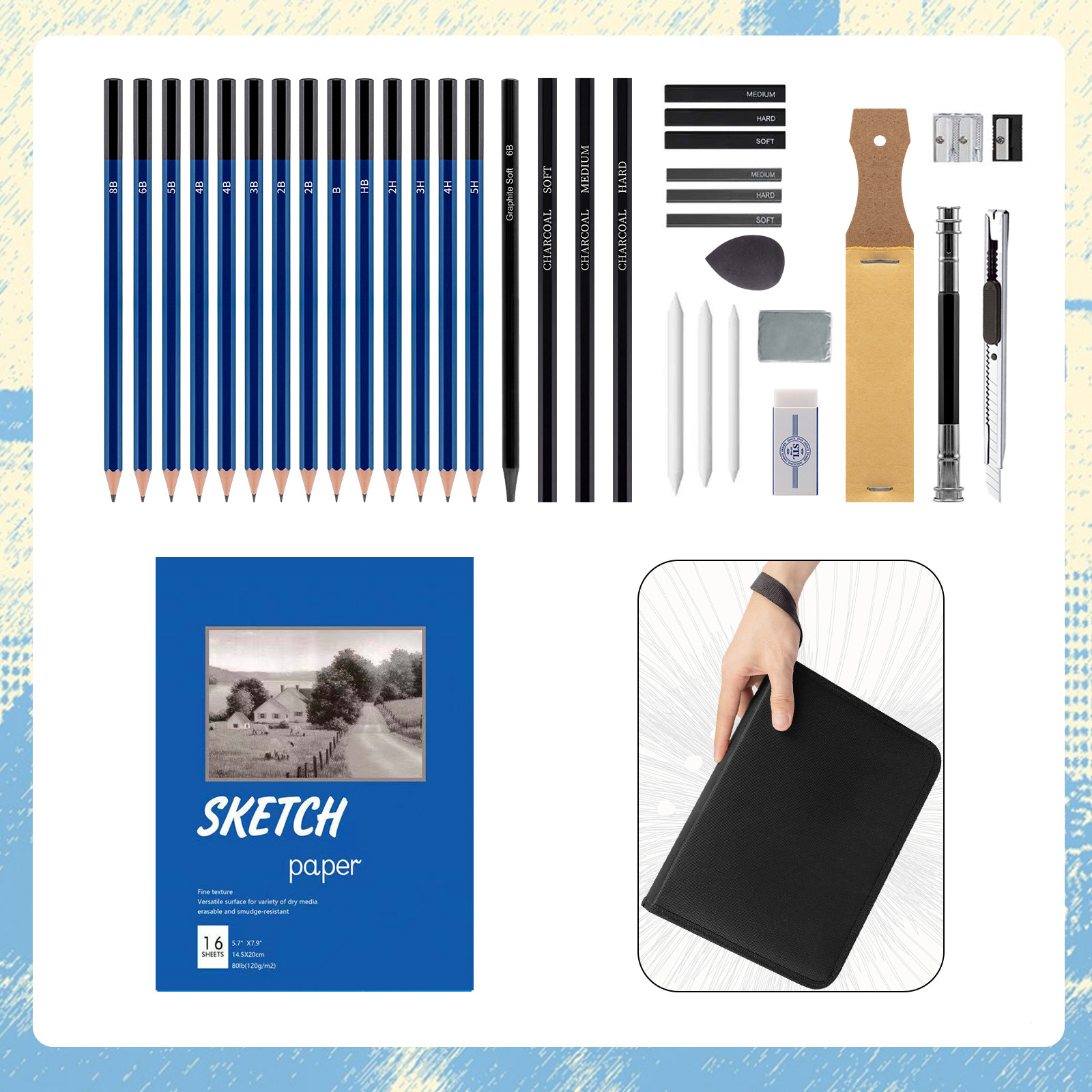 Cross-border 36-piece sketch Pencil suit profesional drawing sketch kit Art supplies cross-border e-commerce Amazon