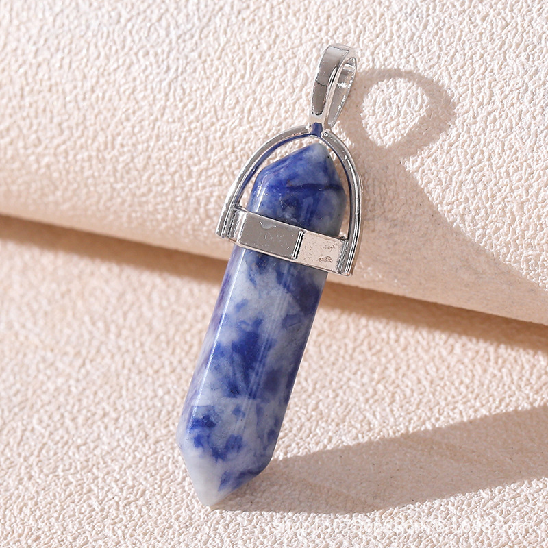 Venta caliente transfronteriza piedra natural amatista cristal rosa colgante de columna hexagonal collar de bala de doble punta colgante único al por mayor