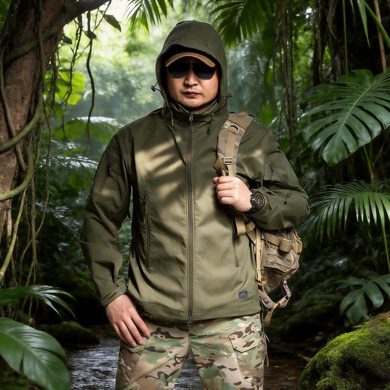 Spring and Autumn Men's Tactical Jacket Outdoor Mountaineering Softshell Camouflage Clothing Sharkskin Breathable Jacket Military Style Windbreaker