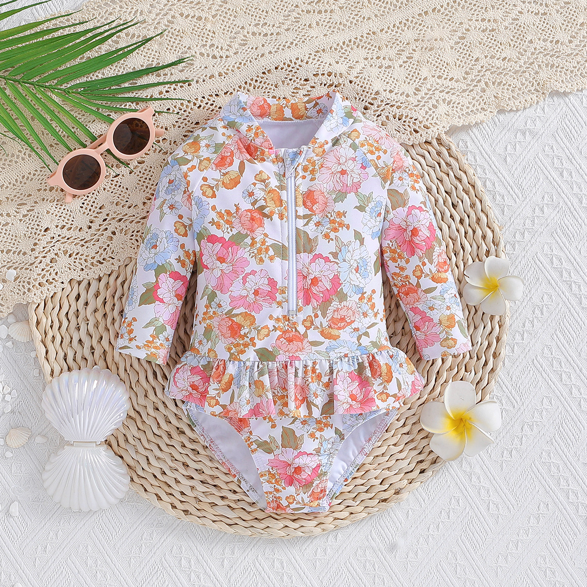 SAMGAMIBABY children's swimwear new girls long sleeved printed one piece swimsuit_voghion.com
