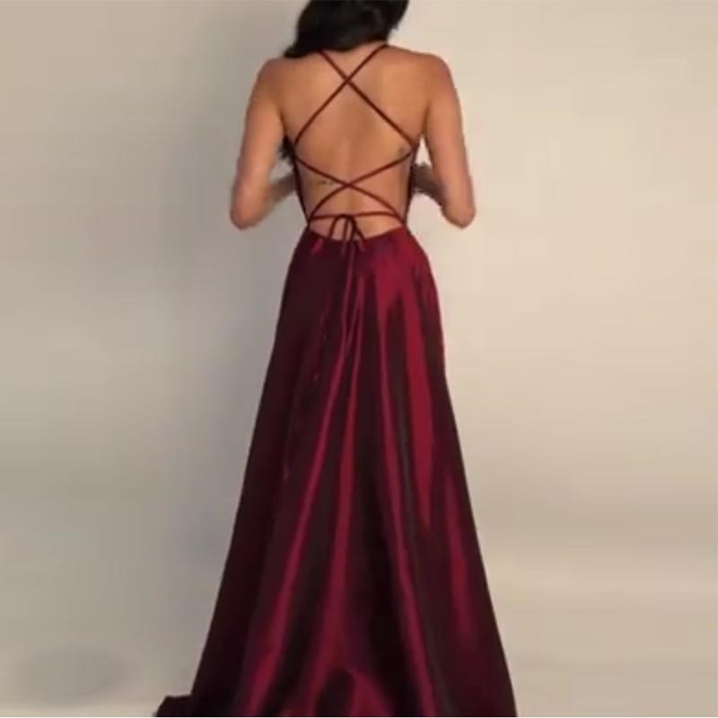 Vestido de noche europeo y americano para comercio exterior, estilo Amazon y AliExpress, sexy, con abertura, cuello en V, sencillo y elegante.