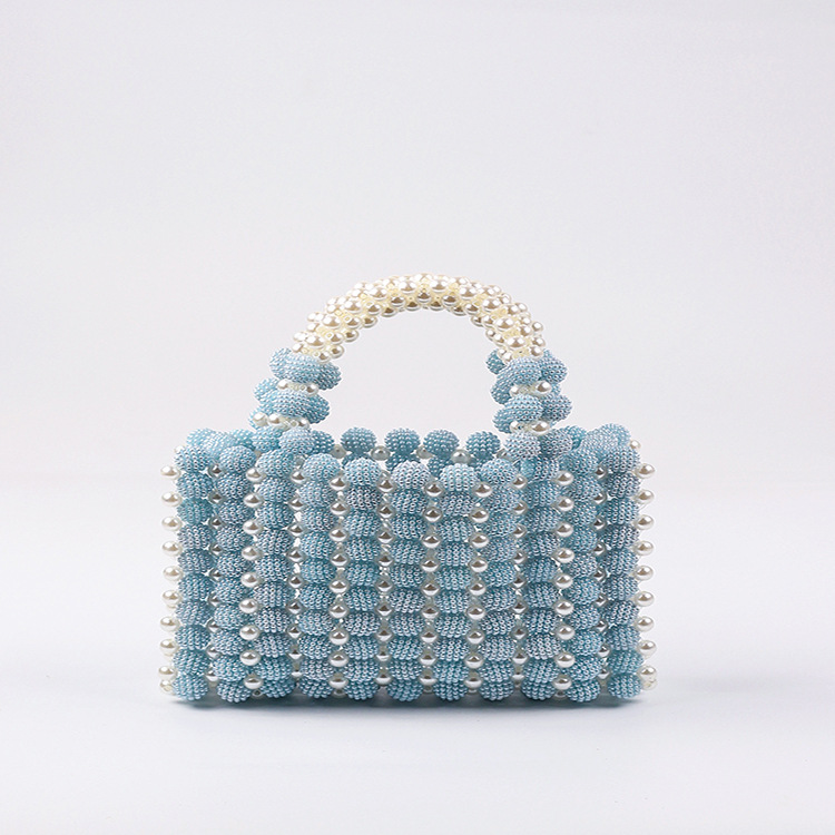 上新爆款杨梅球珍珠彩色糖果手提包手工编织小众设计串珠杨梅方包