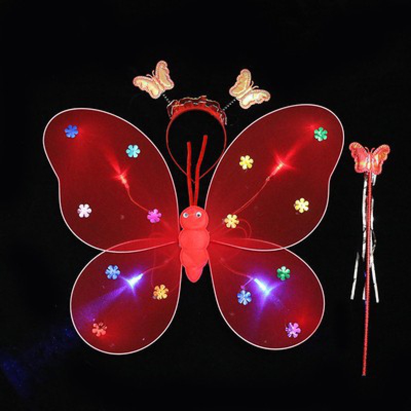 Mariposa luminosa alas de niña espalda juguetes flash niños maravillosos hadas varitas mágicas hadas flores set de tres piezas