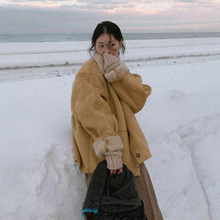 现 studiot*boy翻领皮毛一体外套韩国设计师女装保暖毛毛韩系外套