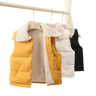 Children's Cotton Vest Autumn and Winter Thickened Outer Wear Girl's Lamb Velvet Waistcoat Western Style Boy's Color Casual Vest