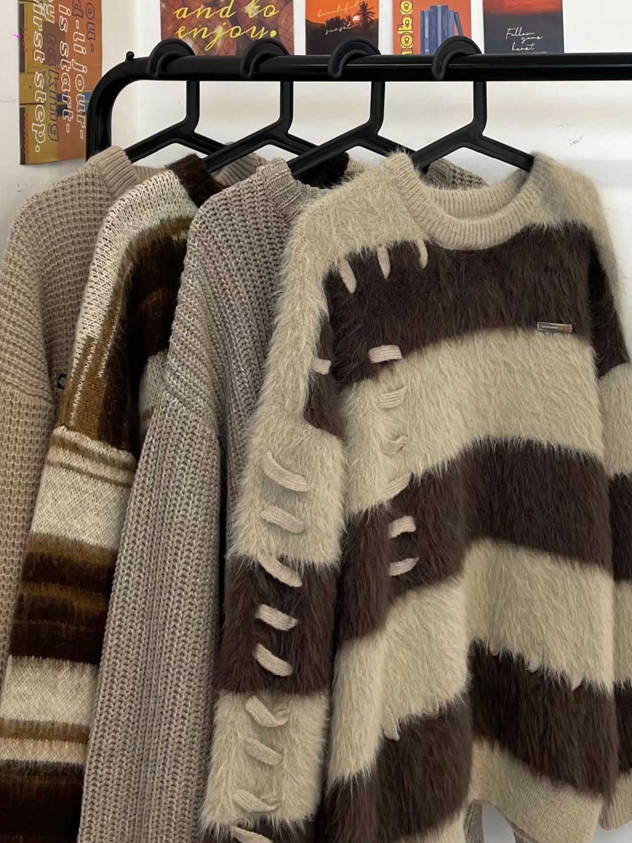 Soft and lazy striped mink velvet sweate...