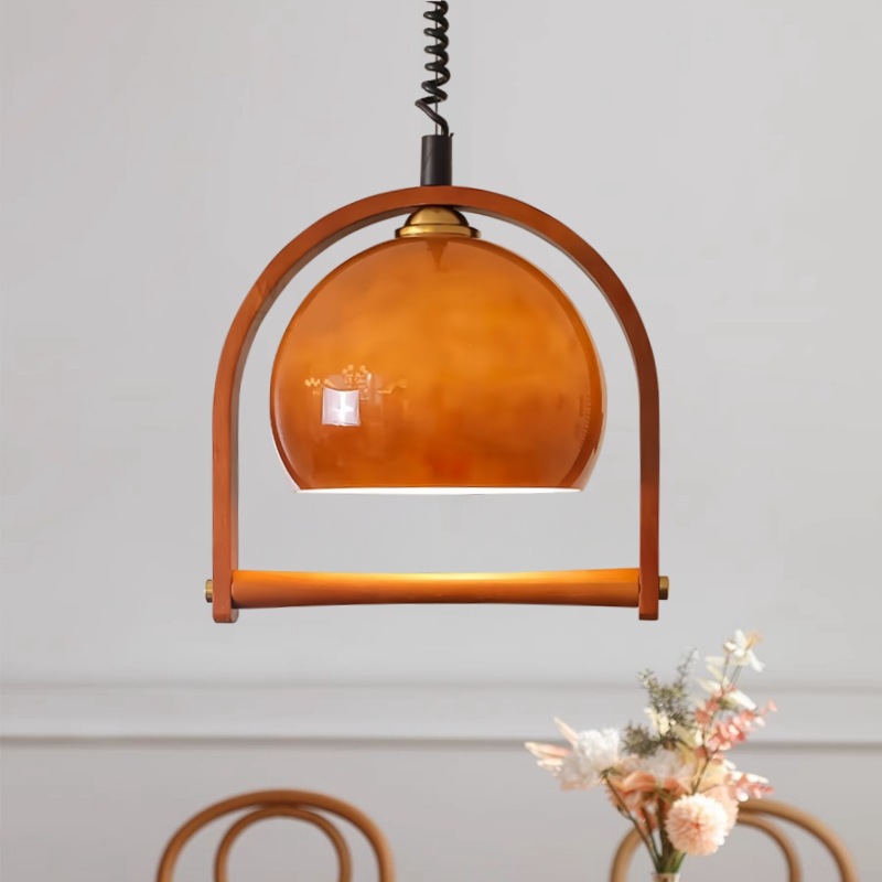 América retro madera maciza silenciosa viento medieval restaurante retráctil lámpara de lámpara japonesa ámbar creativa isla mesa de comedor lámpara de comedor