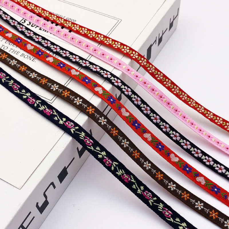 Chuanzhou ropa accesorios de encaje de poliéster jacquard banda 8MM flores decoración universal borde de zapatos accesorios gorra