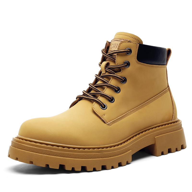 Martin Stiefel Herren Herbst und Winter Trend Casual Koreanische Version von Rhabarber Stiefel gestapelt verdickte warme Lederstiefel_voghion.com