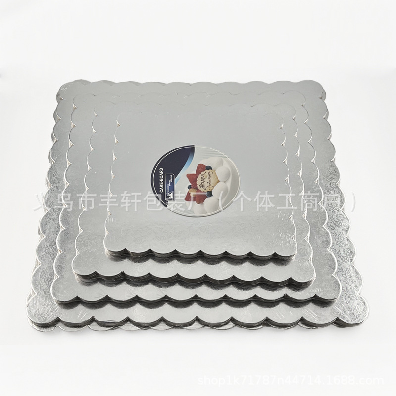 Base de pastel de papel engrosado cuadrado almohadilla bandeja de pastel plateada mousse de cumpleaños pastel de flip 2mm bandeja