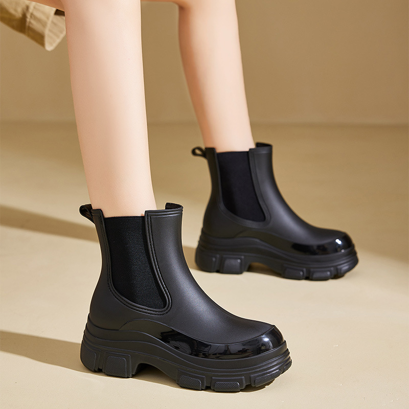 新しい厚い底のゴムの口の雨の靴の中で筒の女性の雨の靴のチェルシーの防水は滑り止めがありません。|undefined