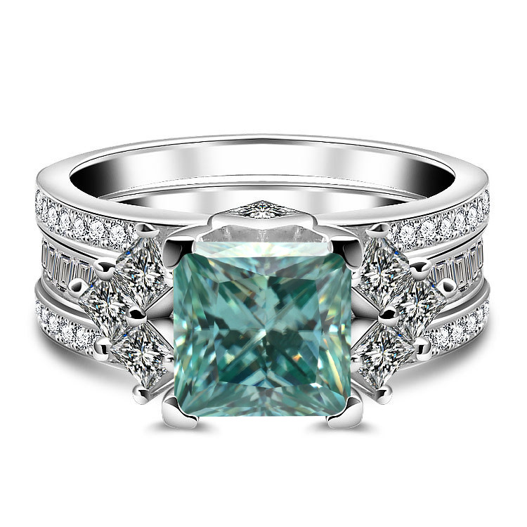 3 quilates 8mm princesa anillo cuadrado anillo de piedra de mosaico de color con certificado de Gra S925 plata esterlina anillo de mosaico de mujer