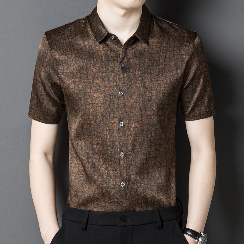 Summer Heavy Silk Xiangyun Yarn Men's Short-sleeved Shirt Mulberry Silk Men's Shirt Silk Middle-aged Business Casual Wear Summer Heavy Silk Xiangyun Yarn Men's Short-sleeved Shirt Mulberry Silk Men's Shirt Silk Middle-aged Business Casual Wear
