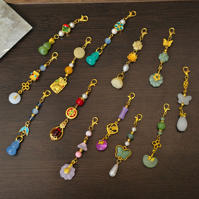 Ancient Style Alloy Glass Fortune Pendant Chinese Style Alloy Oil Drop Cheongsam Jewelry Pendant Tassel Chest Pendant