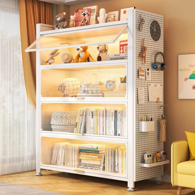 Steel Bookcase Living Room Display Cabinet Storage Cabinet Household Children's Bookshelf Multi-Layer Floor-Standing Storage Cabinet Dust-Proof Storage Rack