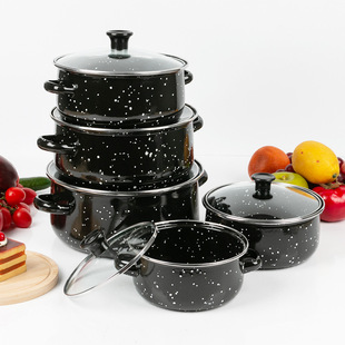 Spot Wholesale Enamel Pot Set Five-Piece Set Enamel Soup Pot 673Dg-K Black Green Blue Brown Pitted Stew Pot