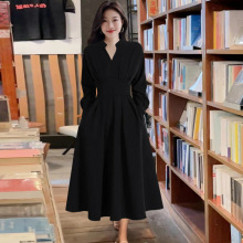QZ035 大码女装V领连衣裙2025春季新款胖MM 收腰显瘦长裙子