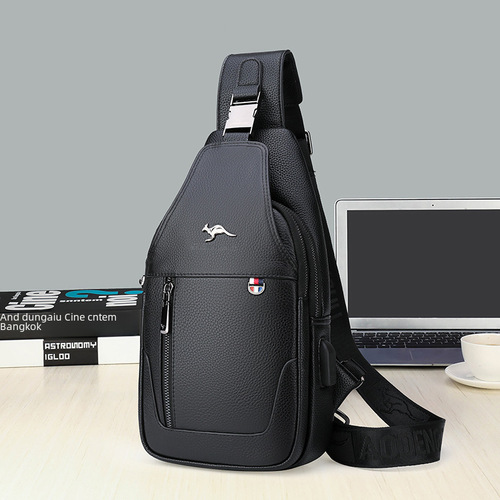  Top Grain Leather Men's Chest Bag Men's Bag Crossbody Bag Genuine Leather Shoulder Bag Trendy Casual Bag New Small Backpack 