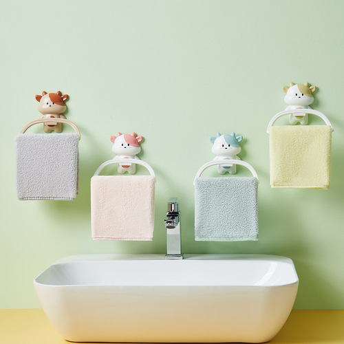 No punching wall-mounted towel rack bathroom children's cartoon cow sucker wall-mounted bathroom rack towel hanging
