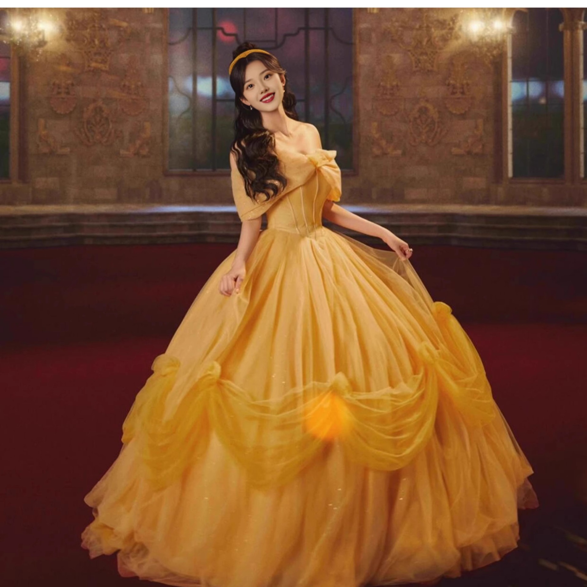 Abito da sera giallo per cerimonie e performance artistiche_voghion.com