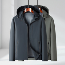 跨境品牌立领连帽夹克男士加大码商务免烫中年爸爸休闲茄克衫