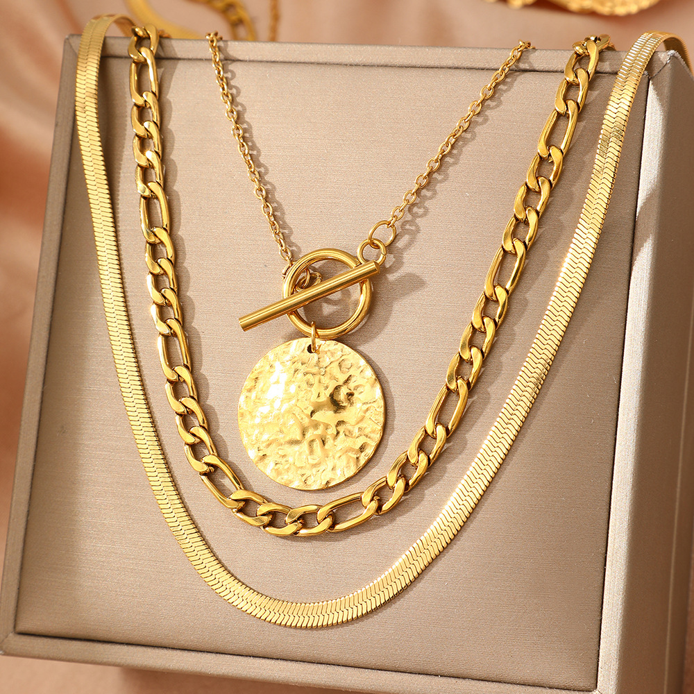 Cuban Link Necklace For Men Stainless Steel Three Layer Minimalist_voghion.com