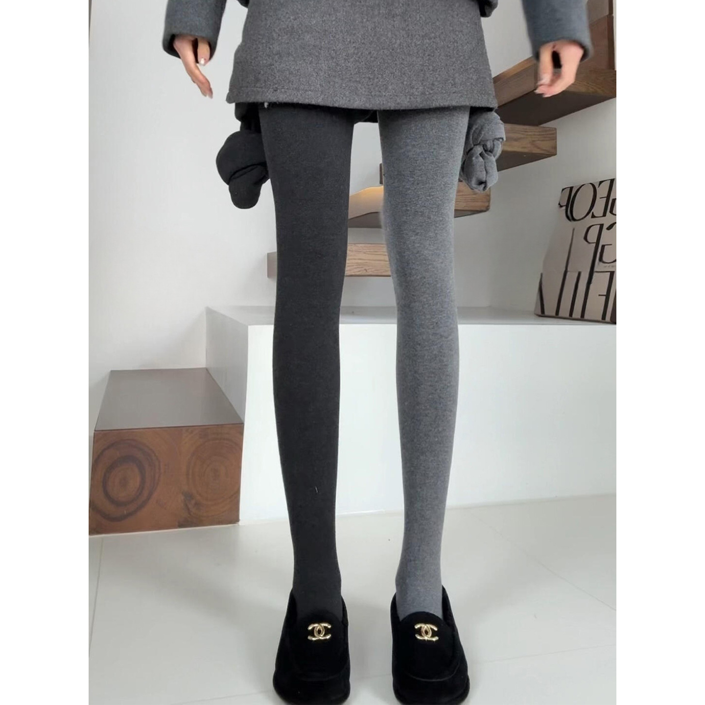 Smoke Gray Slimming Look Cotton Leggings for Women Autumn and Winter 2025 New Style Small Feet Fleece-Lined Warm Outer Pantyhose