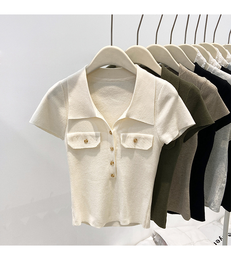 Women's Slim Fit Collared Knit Sweater Short Top Petite Fashionable Summer 2026 New Style Knitted Sweaters_ecoleips.com