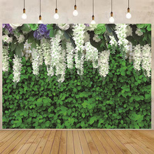 外贸花墙绿叶摄影背景布亚马逊花卉婚礼节日装饰装饰写真布5X7