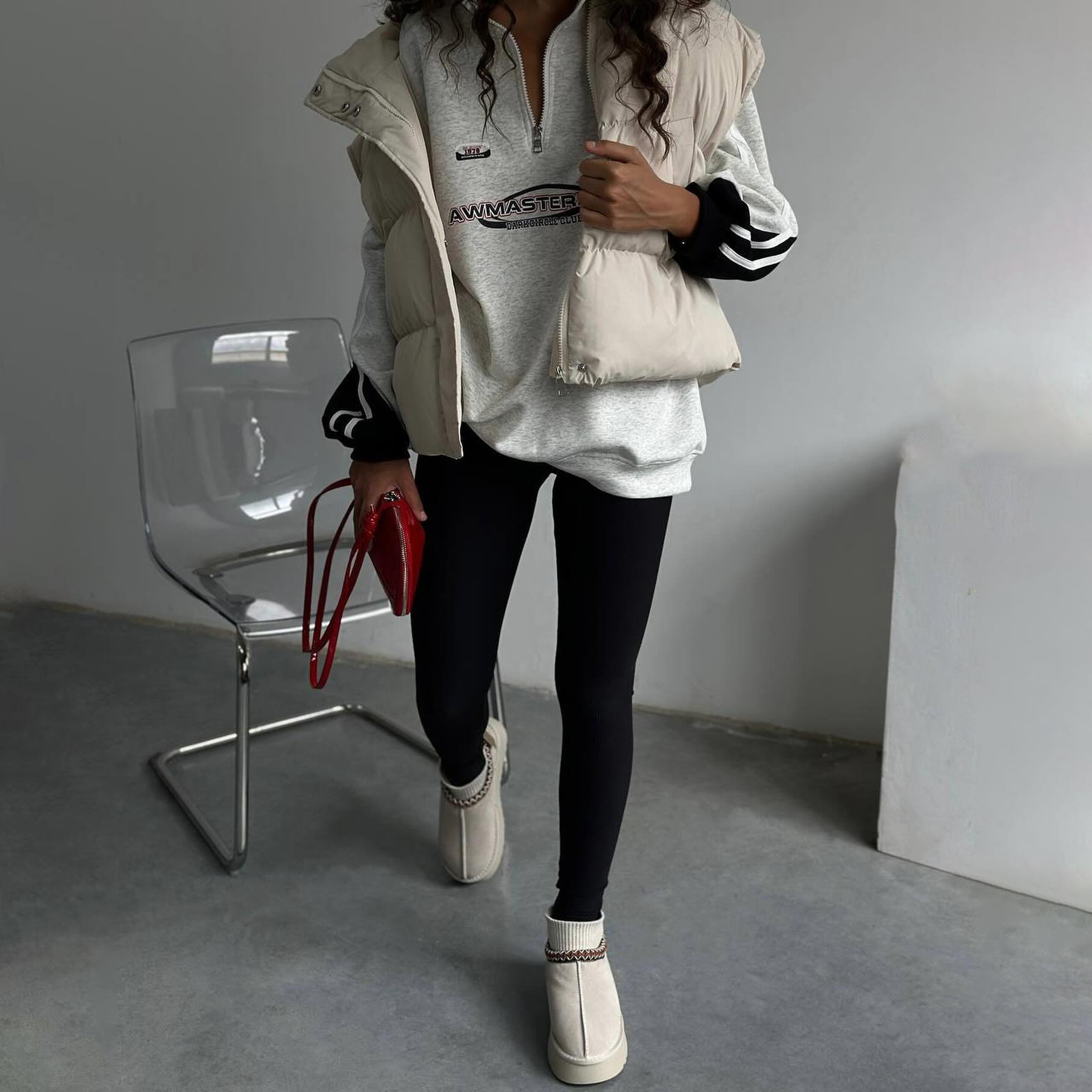 American Half-Zip Stand Collar Jacket Trendy Street Style Letter Print Color-Block Sports Sweatshirt For Women Autumn_voghion.com