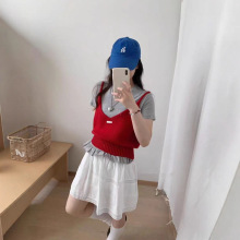韩系秋冬新款无袖针织小背心女羊毛混纺多巴胺色系短款马甲上衣