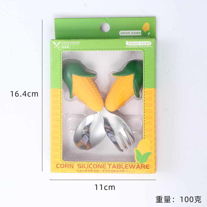 304 de acero inoxidable suplemento de alimentos para bebés alimentación vajilla pequeño pato amarillo cuchara portátil Tenedor traje de dibujos animados vajilla para niños raspando barro