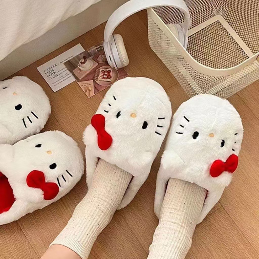 Zapatillas de algodón de Kitty 2026 nuevo lindo otoño invierno casa interior para hombres y mujeres dormitorio zapatillas de cabello