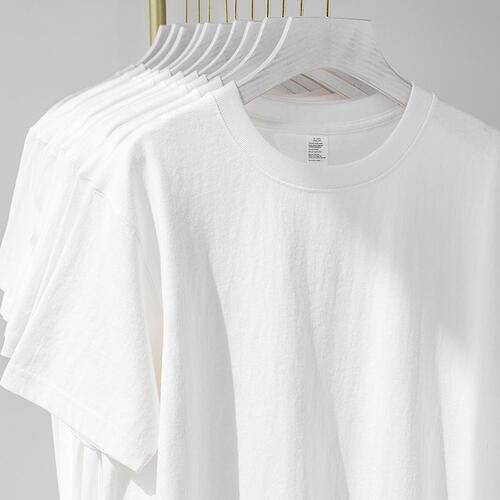 White 300g heavy cotton short-sleeved T-shirt summer round collar loose all-matching base shirt for men and women's basic style shirt