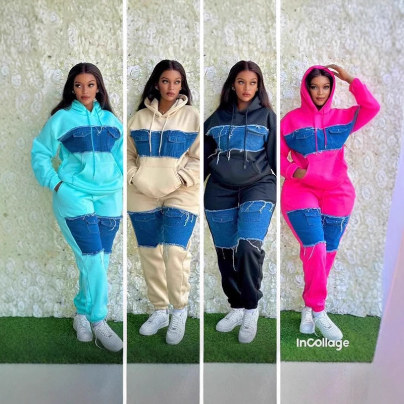 Stocks Spot Contrasting Color Splicing Denim Sweatshirt Trendyy Fashion Casual Suit Loose and Versatile Retro Stocks Spot Contrasting Color Splicing Denim Sweatshirt Trendyy Fashion Casual Suit Loose and Versatile Retro