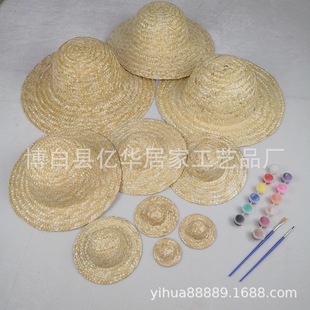 Pet straw hat decoration mini straw hat jewelry art painting graffiti children's toy straw hat handmade Wholesale Straw