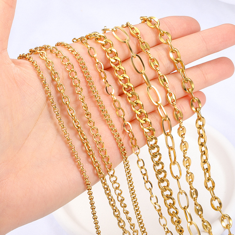 10g Weight 1 Piece 304 Stainless Steel Coffee Bean Chain Round Pearl Chain Cable Chain Jewelry Accessories
