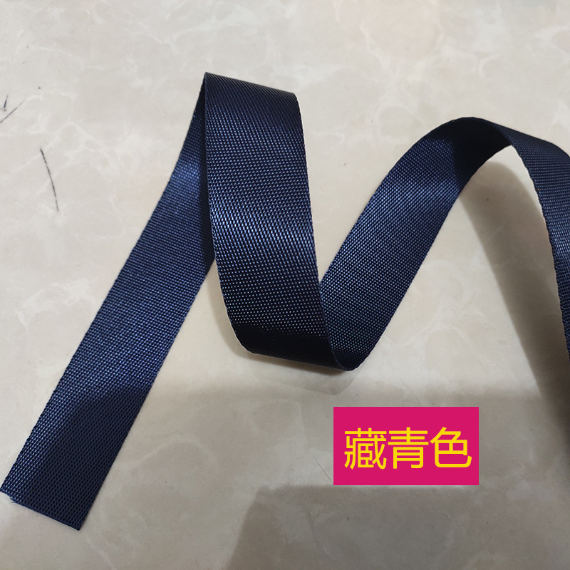 Correa de poliéster engrosada de 2-5 cm de ancho, de imitación de nylon negro, de tejido denso y liso, colorida, para bolsos, al por mayor, en stock.